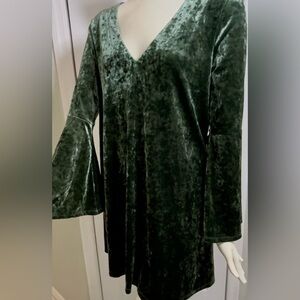 a.n.a. crushed velvet green A-line dress with bell sleeves